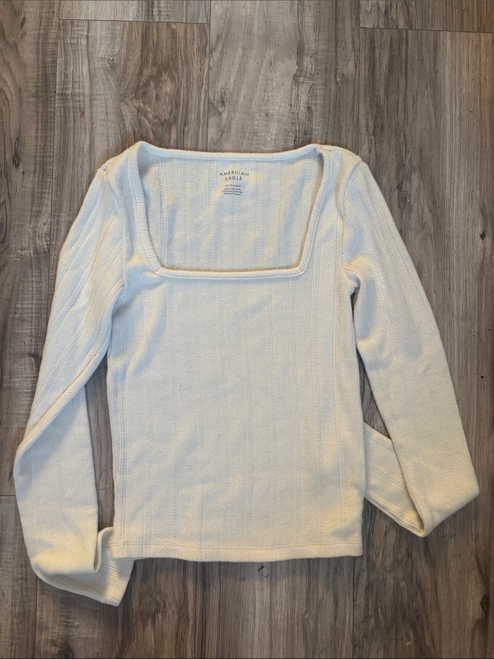 American Eagle Outfitters Cream Square-Neck Long Sleeve Top